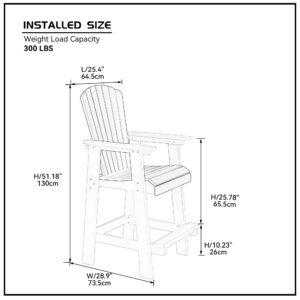 JURMALYN Outdoor Tall Adirondack Chairs Set of 2, Patio Bar Stool Chair with High Back, Widened Arms, All-Weather Balcony Chair for Backyard, Garden, Yard (White & Grey)