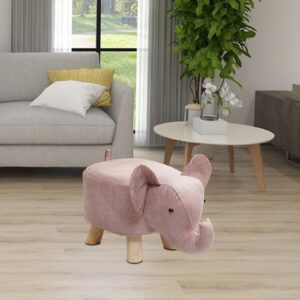 Animal Footstool Elephant Bench, Portable Shoes Changing Cute Storage, Wood Ottoman Stool Sofa Tea Stool for Decor, Bedroom, Living Rooms Indoor, Pink