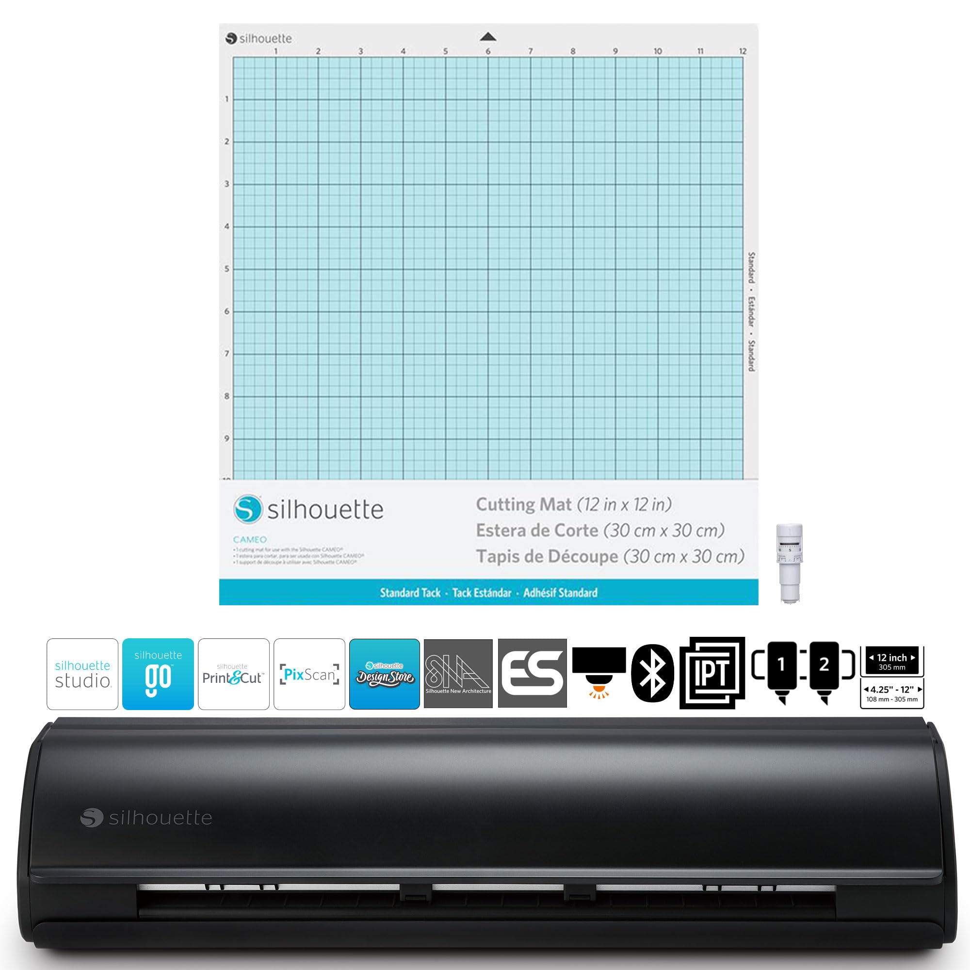 Silhouette Cameo 5 Bundle - Mats and Blades - 4 Cutting Mats Including The PixScan Mat, 5 Different Cutting Blades, Silhouette Studio and Roll Feeder (Matte Black)