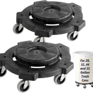 Commercial Round Trash Can Dolly with Wheels for 20, 32, 44, and 55 Gallon Trash cans Brut Trash Can Dollies with Wheels, HDPE Heavy-Duty Plastic Garbage Can Base Made in America. Pack of 2 (2)