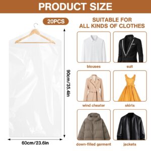 20 Pack Clear Garment Bags for Hanging Clothes, Dry Cleaner Bags, Plastic Garment Bags, Dry Cleaning Bags, Clear Plastic Bags for Clothes Cover, for Dry Cleaner Closet Storage Travel, 60x90cm