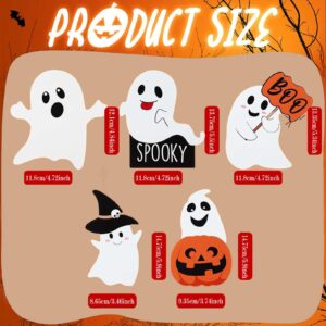 5 Pcs Halloween Wooden Decor Cute Ghost Halloween Tiered Tray Decorations Set Mini Ghost Kit Pumpkin Blocks for Indoor, Desk, Fireplace, Kitchen, Shelf Display, Table