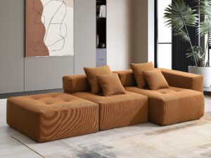 105.5" modular sectional sofa couch for living room, l-shape upholstered cloud couch with 4 pillow, modern minimalist couches, deep seat, no assembly required(brown,corduroy,frameless)