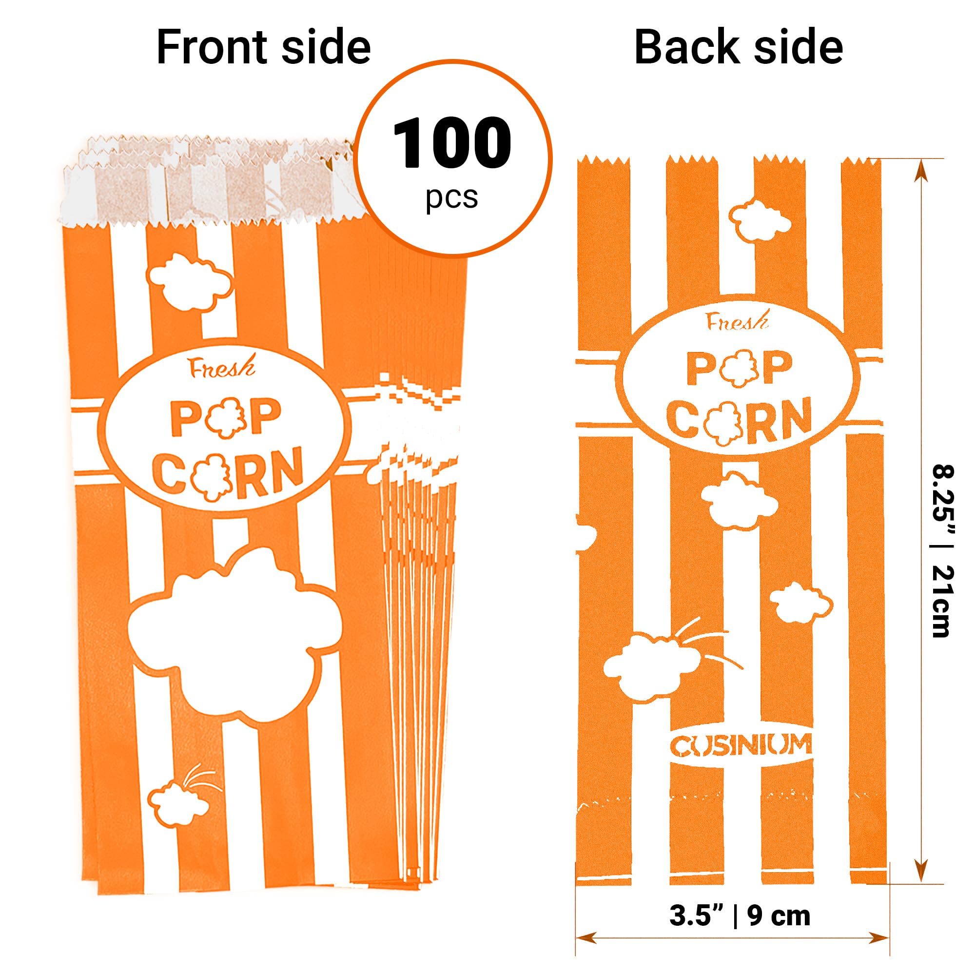 [100-pcs] 1 oz Orange Popcorn Bags + [100-pcs] 1 oz Black Paper Popcorn Bags - Customizable - Bundle