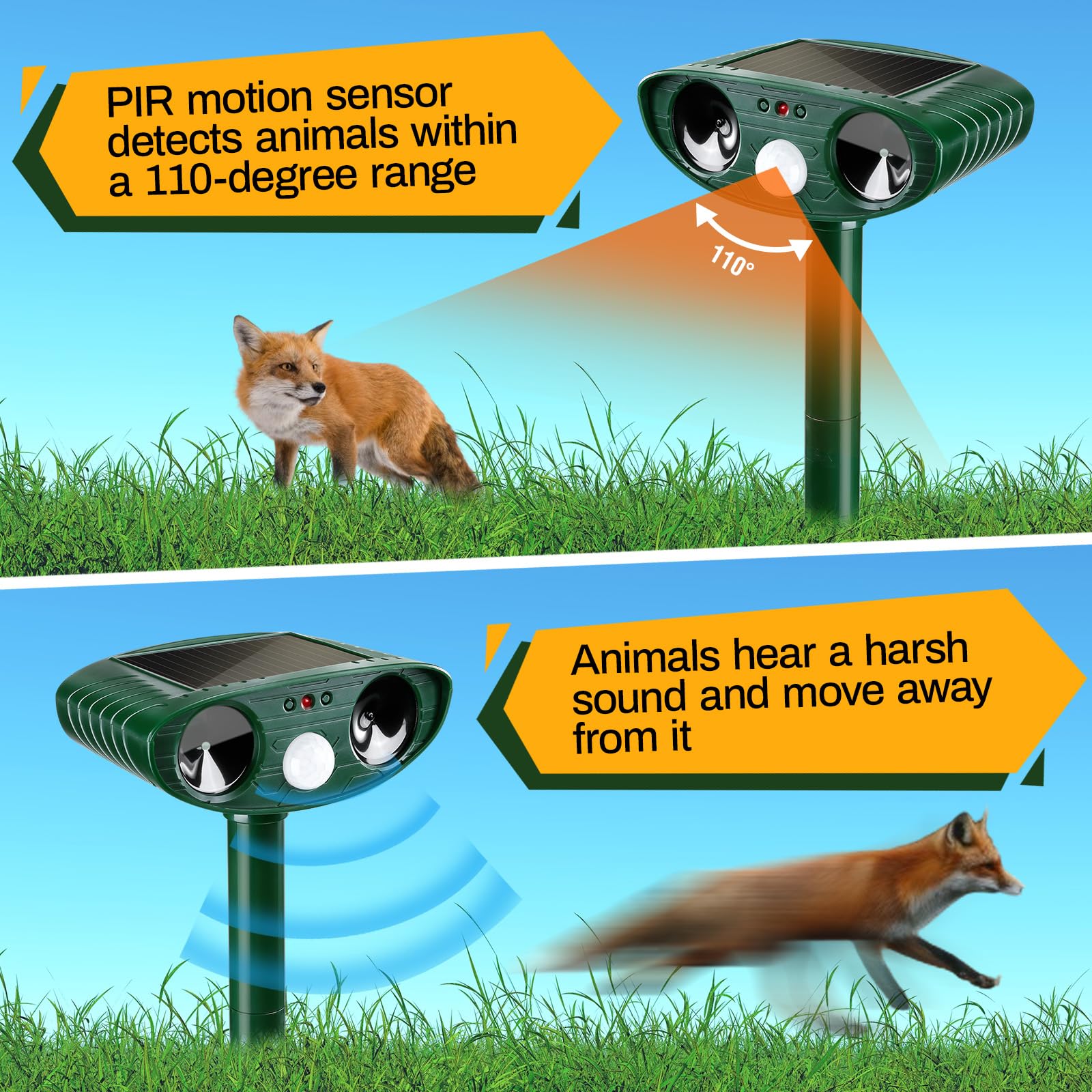 Gebatule 4 Pack Ultrasonic Animal Repellent Outdoor Deer Repellent Devices Solar Animal Repeller Motion Activated Deterrent to Scare Cat Squirrel Rabbit Raccoon Skunk