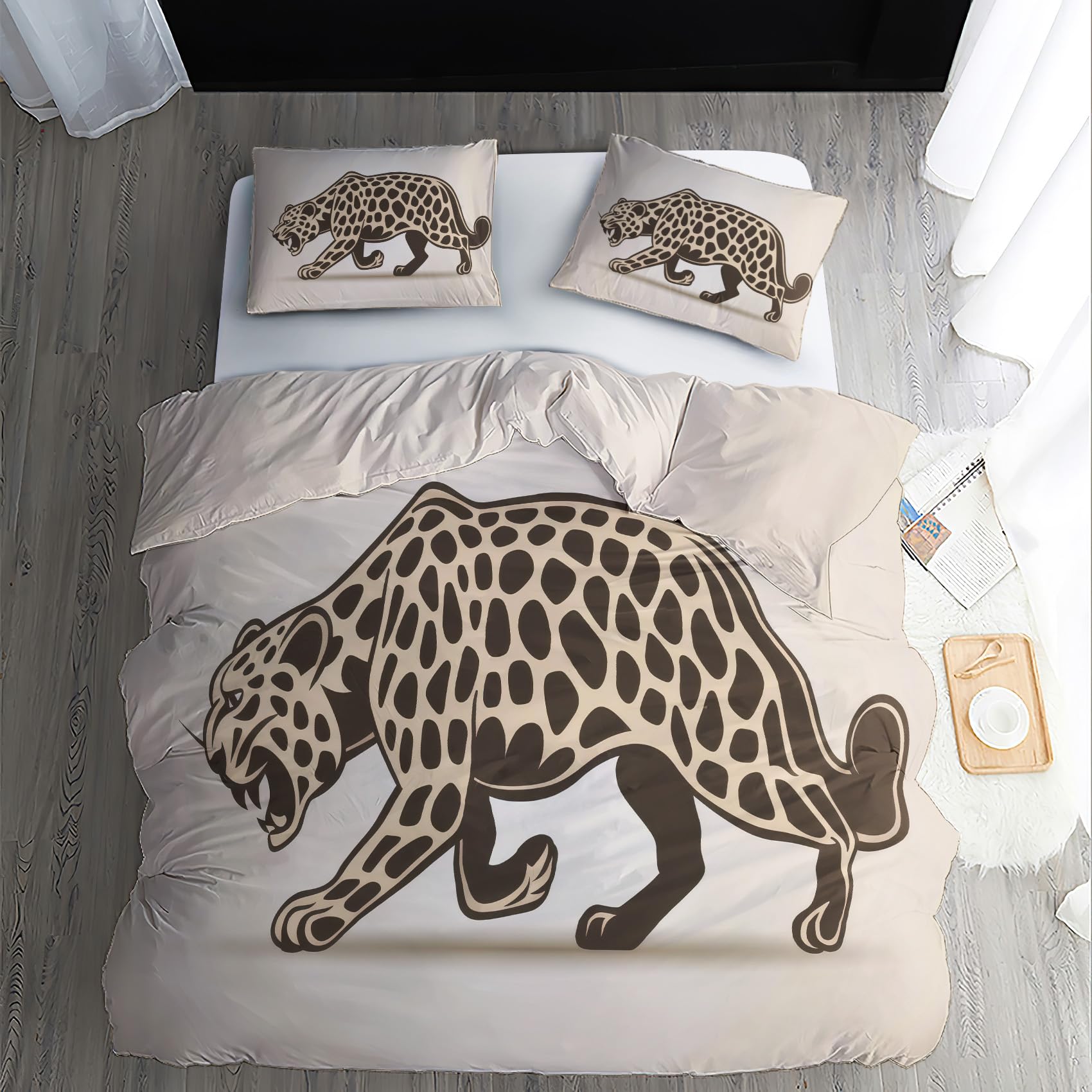 TANCAPRIUM Leopard Duvet Cover Twin, Cheetah Bedding Set & Bedroom Decor, Ultra Soft Breathable Microfiber, 2 Pillow Shams, with Zipper Closure & Corner Ties, No Comforter