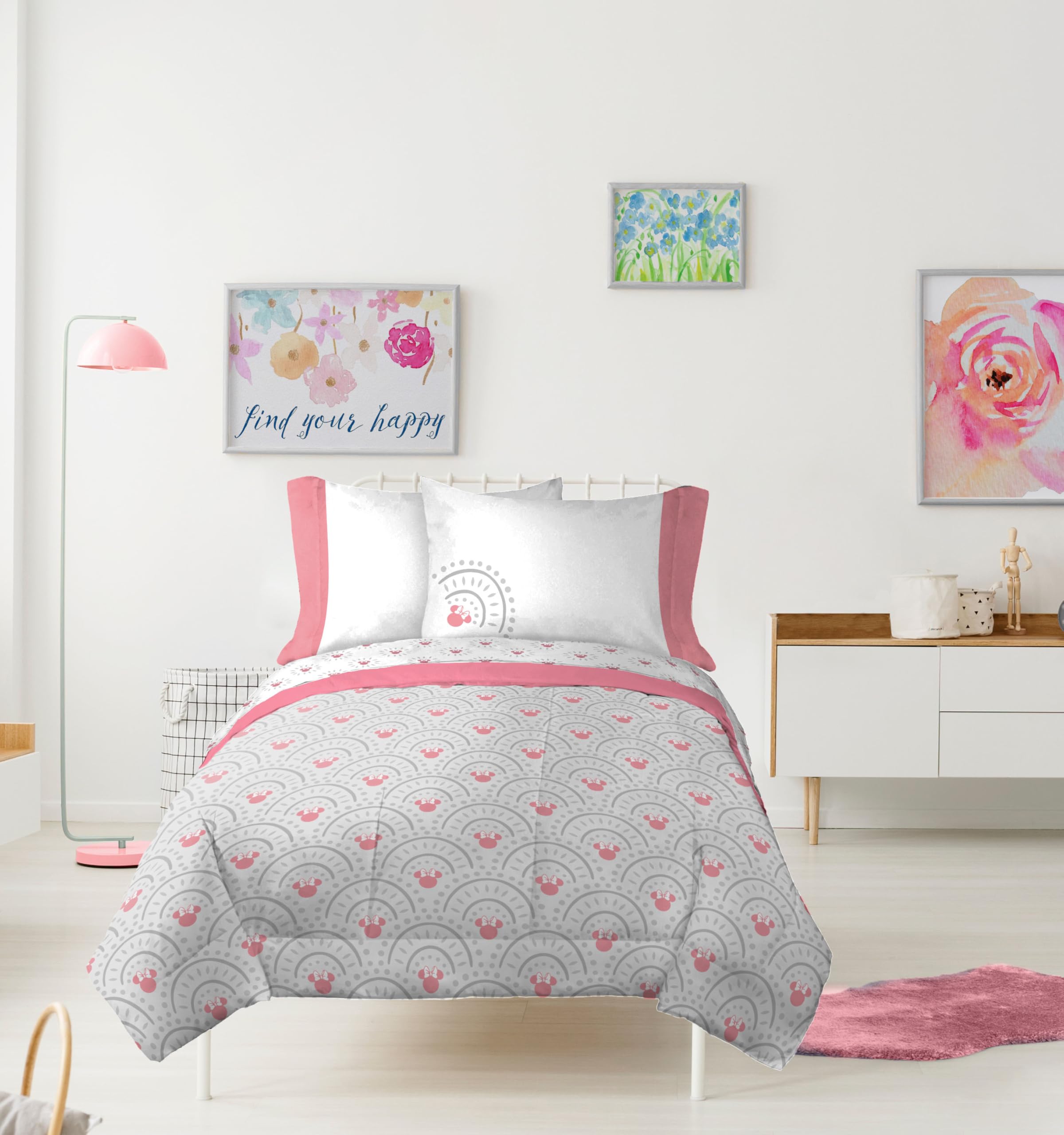 Jay Franco Disney Minnie Mouse Twin Comforter Set - 5 Piece Bedding Includes Sheet Set & Pillow Covers - Super Soft Cozy Pink Mandala Bedding