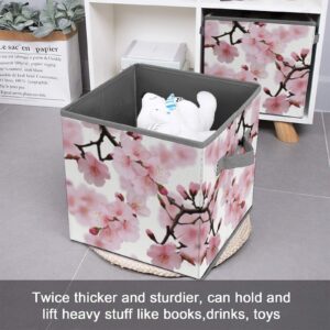 Cherry Japanese Cherry Blossom Printing Storage Basket Folding Storage Bins Fabric Cube Organizer With Handle For Closet Utility Room