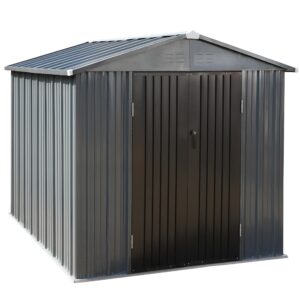 VEIKOU Outdoor Storage Shed with Thickened Galvanized Steel, 8x10FT Metal Storage Shed with Lockable Door & Air Vents, Garden Tool Metal Shed for Patio Garage Yard, Gray