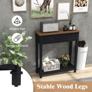 Kinpaw Narrow Console Table with Storage- Black Entryway Table, Small Sofa Table with Drawer & Storage Shelf for Hallway, Entryway, Foyer, Living Room Furniture, Behind Couch, Wood