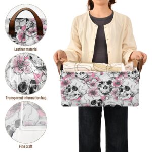 SLHKPNS Collapsible Storage Bins with Handles Pink Skull Storage Baskets for Shelves and Closet with Metal Frame Organizer Bins for Clothing,1PC,16.9"x11.4"x7.7", Spring Flowers