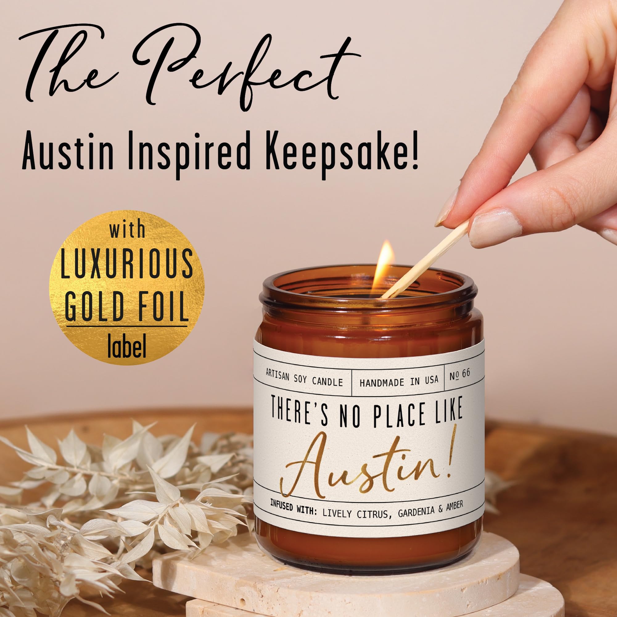 Austin Gifts, Austin Decor for Home - 'There's No Place Like Austin Candle, w/Cedar & Campfire I Austin Souvenirs I 9oz Jar, 50Hr Burn, Made in USA