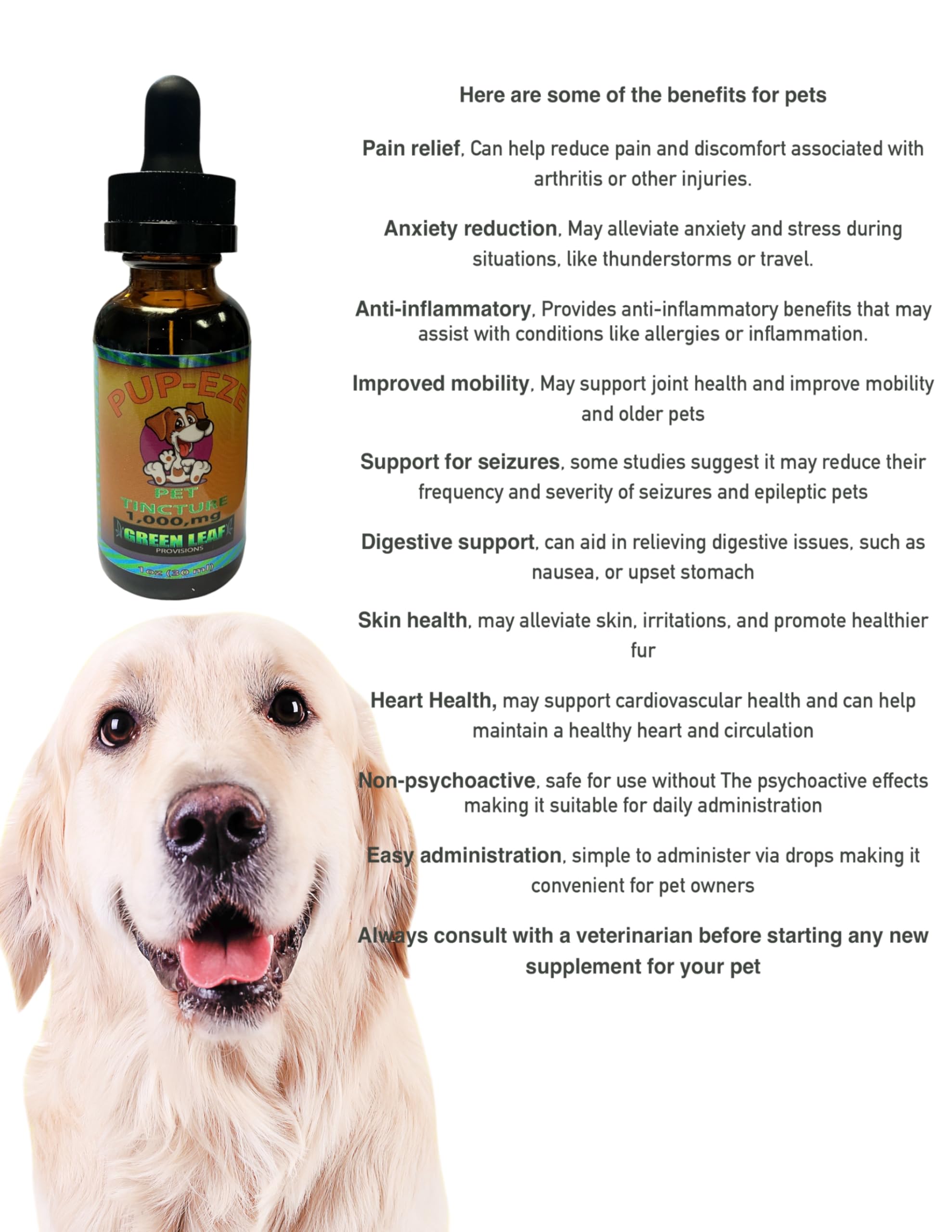 PUP-EZE Hemp Oil Pet Tincture, for Dogs and Cats, (2 Pack) Can Help with Anixeity, Stress,Pain, Arthritis,Stress Management and Joint Pain. Proudly Made in The USA 1000mg Hemp, (2) 1 oz 30 ml Bottles