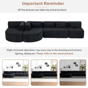 RuiSiSi 143.7" Modern Upholstered Sectional Sofa with 5 Back Pillows and 2 Chaise Lounge, Free-Combined Sofa Couch for Living Room Apartments, Black