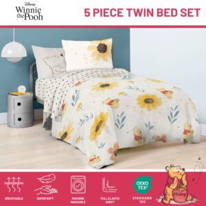 Jay Franco Disney Winnie The Pooh Twin Comforter Set - 5 Piece Bedding Includes Sheet Set & Pillow Covers - Super Soft Cozy Floral Bedding