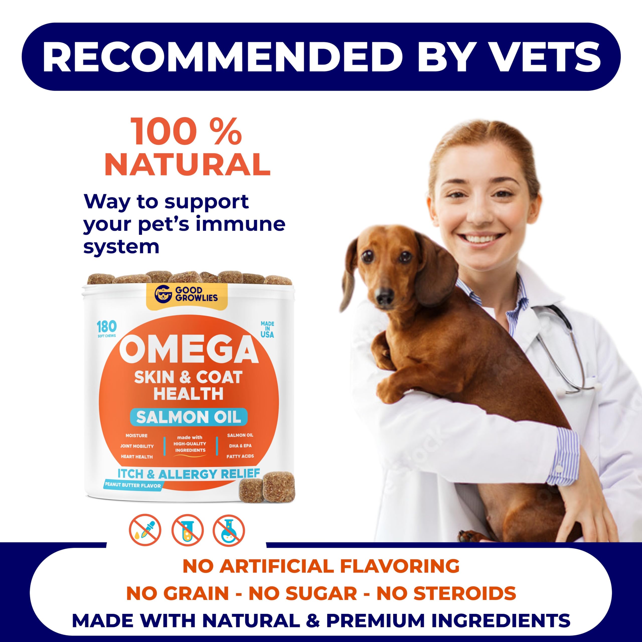 GOODGROWLIES Omega 3 Fish Oil for Dogs (360Ct+32oz) - Skin&Coat Chews - Dry&Itchy Skin Relief+Allergy Support - Shiny Coat - EPA&DHA Fatty Acids - Salmon Oil Chews Promotes Heart, Hip & Joint Support