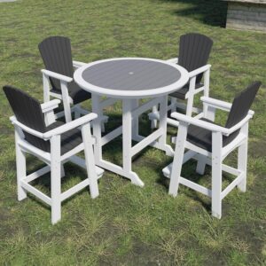 JURMALYN Outdoor Tall Adirondack Chairs Set of 2, Patio Bar Stool Chair with High Back, Widened Arms, All-Weather Balcony Chair for Backyard, Garden, Yard (White & Grey)