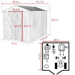 VEIKOU Outdoor Storage Shed with Thickened Galvanized Steel, 8x10FT Metal Storage Shed with Lockable Door & Air Vents, Garden Tool Metal Shed for Patio Garage Yard, Gray