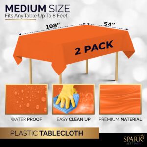 Amcrate Rectangular Plastic Black Orange Reusable Tablecloth Cover Pack of 2 - Ideal for Halloween Party, Weddings, Party’s, Birthdays, Dinners, Lunch’s, Or for Any Tableware Use, (54" x 108")