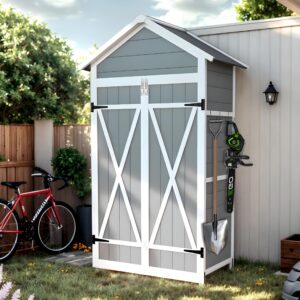 COEWSKE Outdoor Storage Shed, Small Tool Storage Cabinet, Waterproof Weather Resistant Wood Storage House Lockable with Floor for Backyard, Garden, Patio