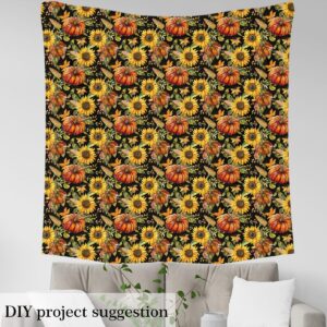 Feelyou Fall Pumpkin Fabric by The Yard Kids 2 Yard Happy Fall Y'all Waterproof Outdoor Fabric for Boys Girls Decor Thanksgiving Decor Upholstery Fabric for Chairs Sunflower Reupholstery Fabric Decor