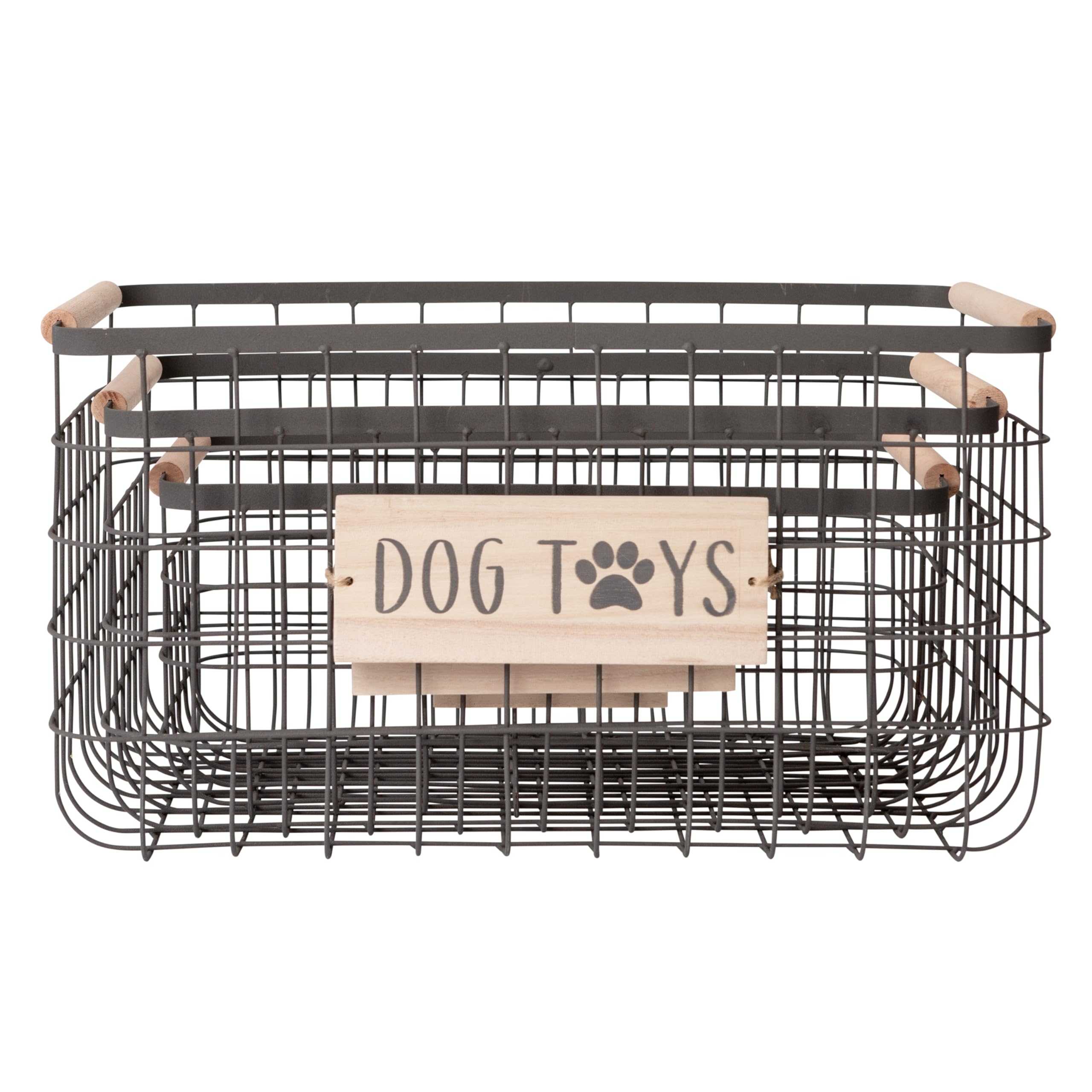 RGI Home Dog Toy Storage Baskets – Set of 3 Rectangular Metal Organizer Bins for Pet and Household Storage, Multi-Sized with Wood Accents, Durable and Rustic, Antique Gray Metal