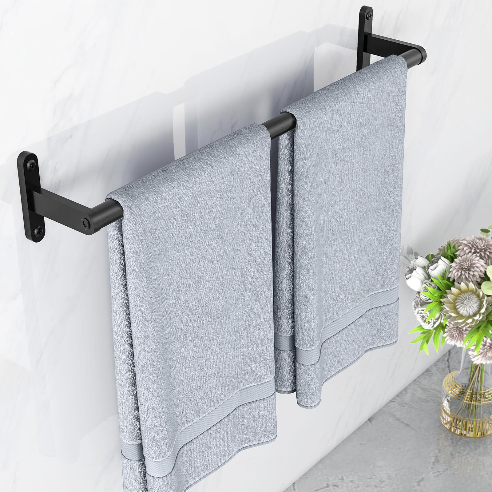 24 Inch Matte Black Towel Bar & 30 Inch Tall Towel Racks for Bathroom Wall Mounted, Bathroom Towel Storage Holder Organizer for Rolled Folded Towels (Black)