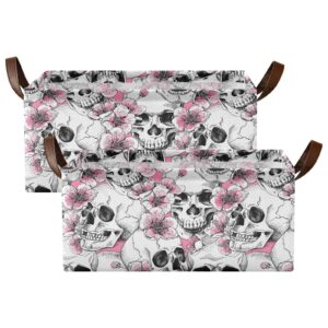 SLHKPNS Collapsible Storage Bins with Handles Pink Skull Storage Baskets for Shelves and Closet with Metal Frame Organizer Bins for Clothing,1PC,16.9"x11.4"x7.7", Spring Flowers