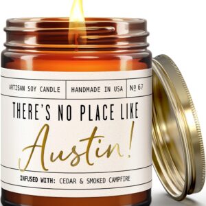 Austin Gifts, Austin Decor for Home - 'There's No Place Like Austin Candle, w/Cedar & Campfire I Austin Souvenirs I 9oz Jar, 50Hr Burn, Made in USA