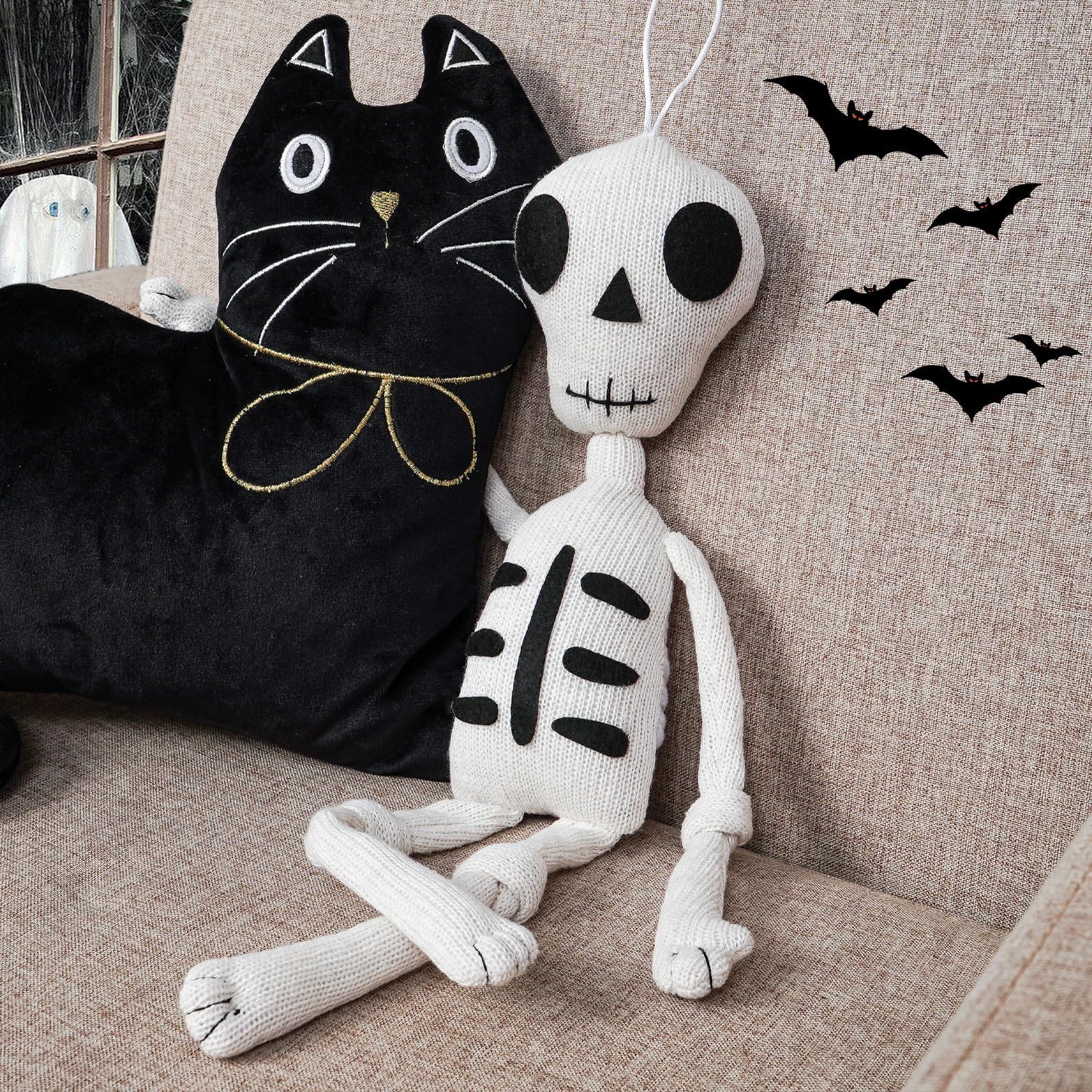 Halloween Decor Throw Pillows: Cute Plush Skeleton Halloween Pillow, Halloween Stuffed Skull Pillow Human Skeleton Decorations Indoor for Kids Home Sofa Bed Office Couch Living Room (18inch)