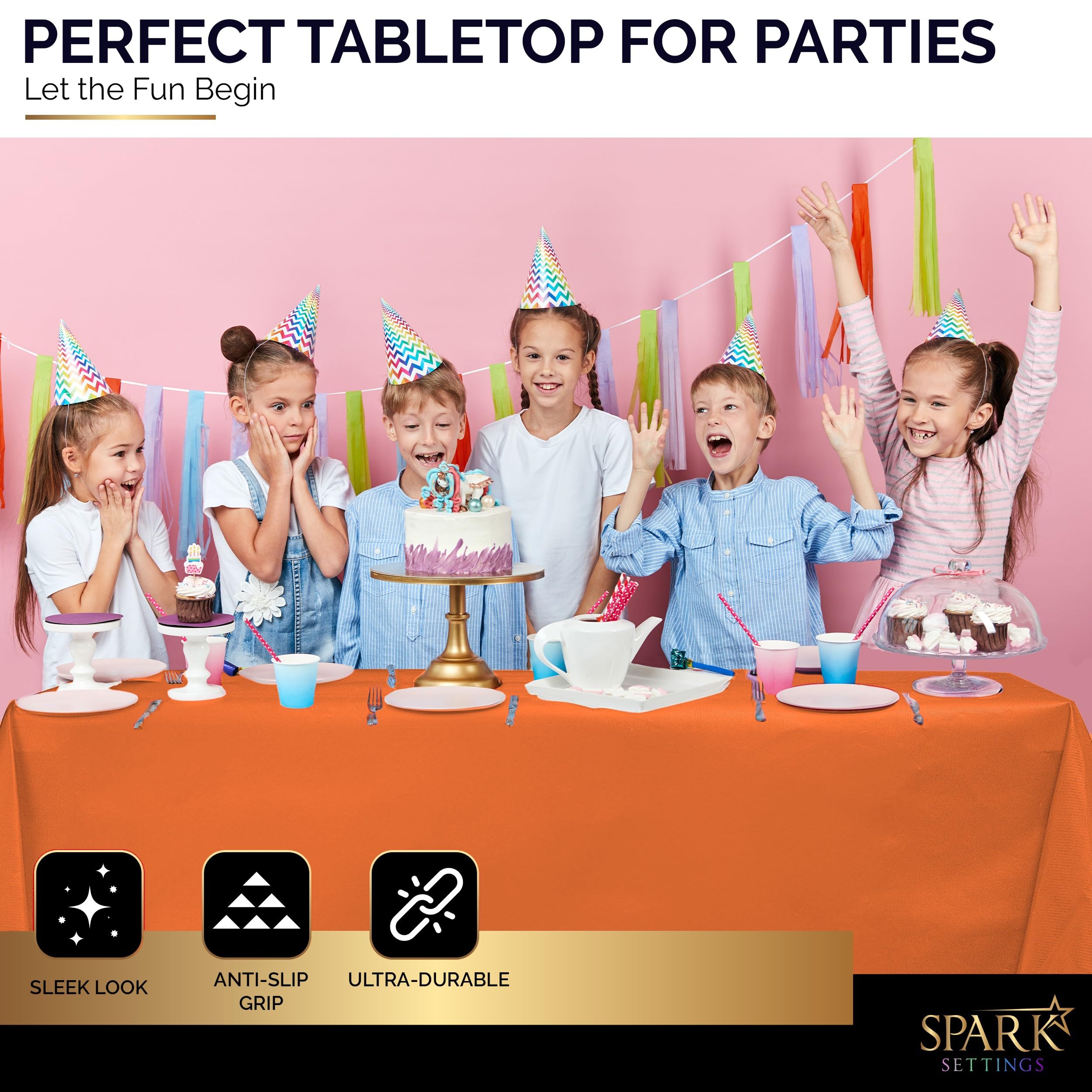 Amcrate Rectangular Plastic Black Orange Reusable Tablecloth Cover Pack of 2 - Ideal for Halloween Party, Weddings, Party’s, Birthdays, Dinners, Lunch’s, Or for Any Tableware Use, (54" x 108")