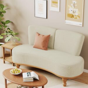 alish 49" small loveseat sofa settee curved sofa couch upholstered dining banquette bench with backrest and wooden legs for dining room living room bedroom funiture, ivy