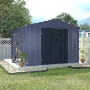 veikou outdoor storage shed with thickened galvanized steel, 8x10ft metal storage shed with lockable door & air vents, garden tool metal shed for patio garage yard, gray