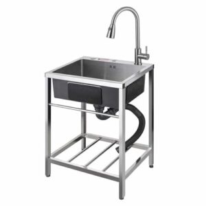 commercial kitchen sink, household sink, vegetable basin single sink, commercial restaurant kitchen sink, washbasin, suitable for garage, restaurant, kitchen, laundry room, outdoor(55x45x80cm/21.6x17.