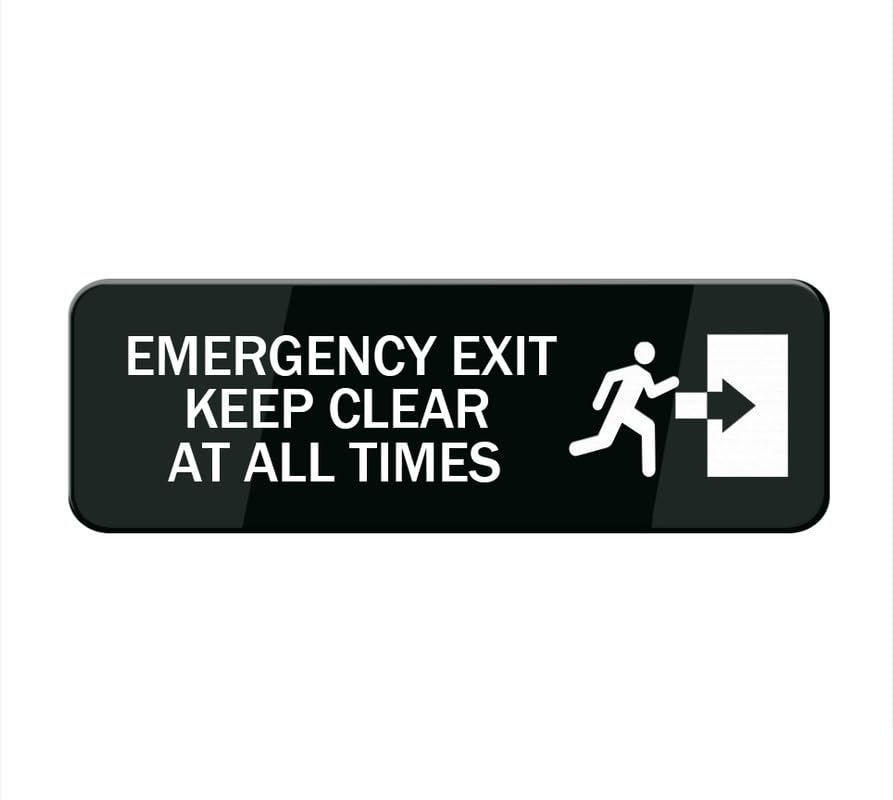 Emergency Exit Keep Clear At All Times Sign, Self Adhesive Sign For Door Or Wall 10 X 3 Inch Quick And Easy Installation Premium Acrylic Design For Your Home Office/Business