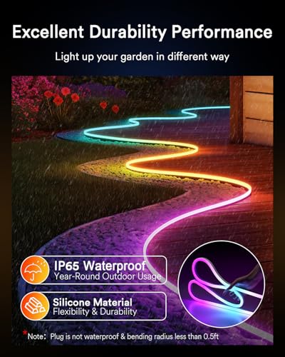 Lumary LED Neon Rope Lights, RGBCW Color Changing Silicone Flexible Rope Lights, 16.4ft UFO LED High Bay Light 150W 22000lm Smart Dimmable 2700K-6500K High Bay