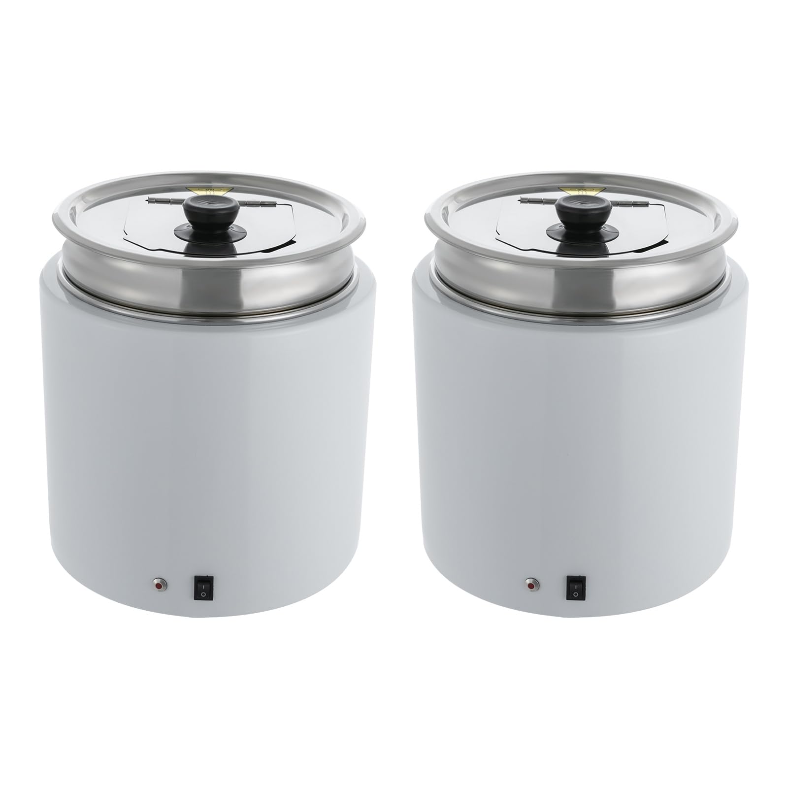 2 Pcs Food Warmers Countertop Soup Warmer Stainless Steel Food Holding Warming Equipment 10L/2.64 gal Commercial Soup Warmer Pot with Hinged Lid Detachable Liners (White, Silver)