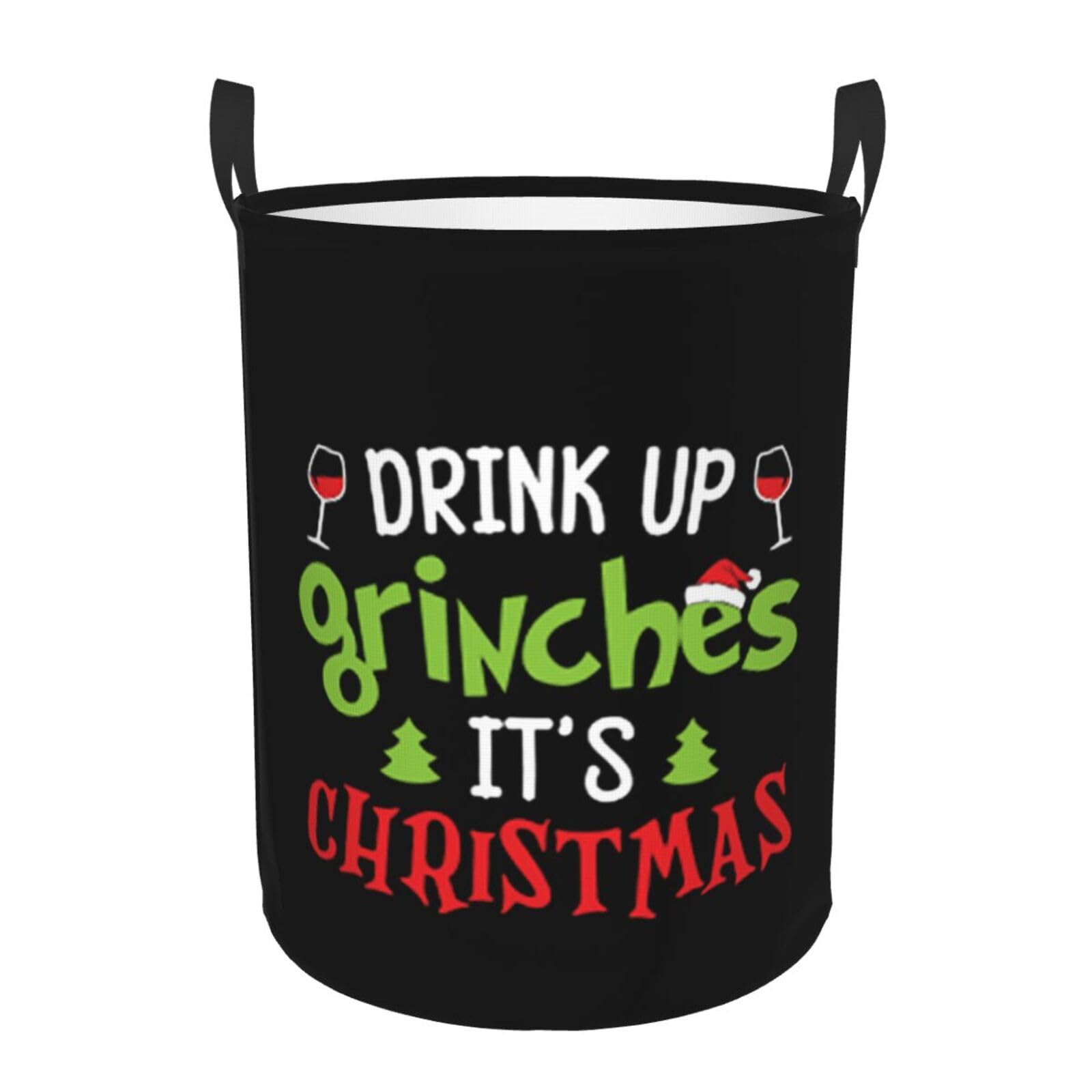 Drink Up Grinches It S Christmas Laundry Basket Round Portable Storage Box Organizer Laundry Basket Portable Laundry Organizer Laundry Basket