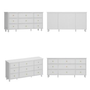 ROMSHINE White Bedroom Dresser with 9 Drawers, 63" Wide Dressers Chest of Drawers, Transitional Wood Dresser Long Drawer Organizer for Nursery Bedroom Living Room