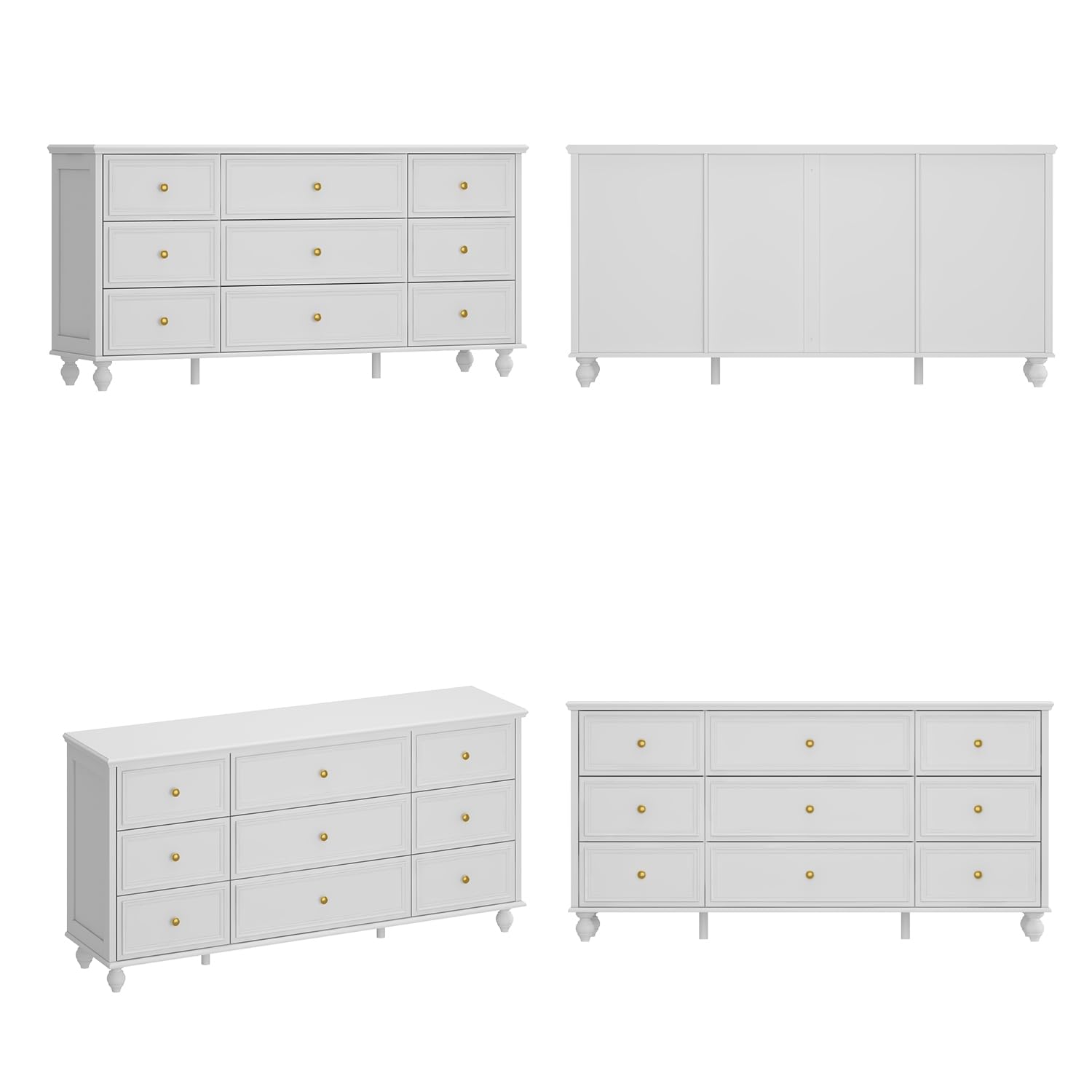 ROMSHINE White Bedroom Dresser with 9 Drawers, 63" Wide Dressers Chest of Drawers, Transitional Wood Dresser Long Drawer Organizer for Nursery Bedroom Living Room