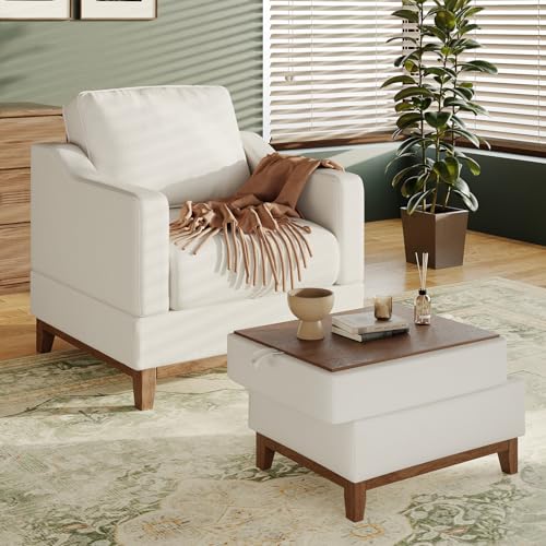 Living Room Sectional Sofa Set-Accent Armchair and Coffee Table, Solid Wooden Frame Hidden Storage, Modern Versatile Convertible Modular Sofa Set for Living Room/Apartment-Beige