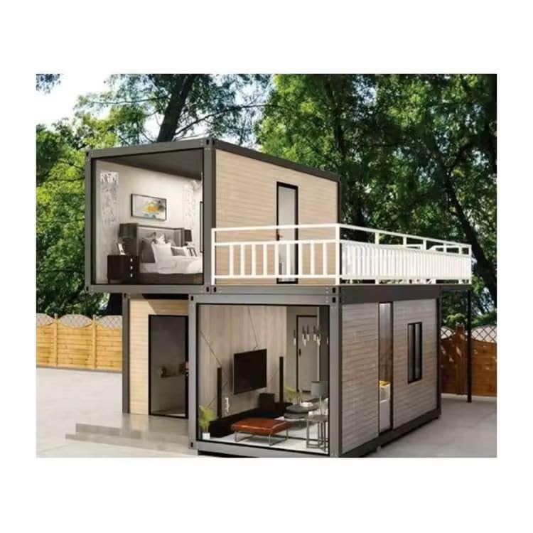 S.E.Q Double Story Fully Equipped prefab Expandable Container House 20 ft, Luxury Home Stairs Included 2 Bedroom 1 Kitchen 1 Bathroom Free Bed