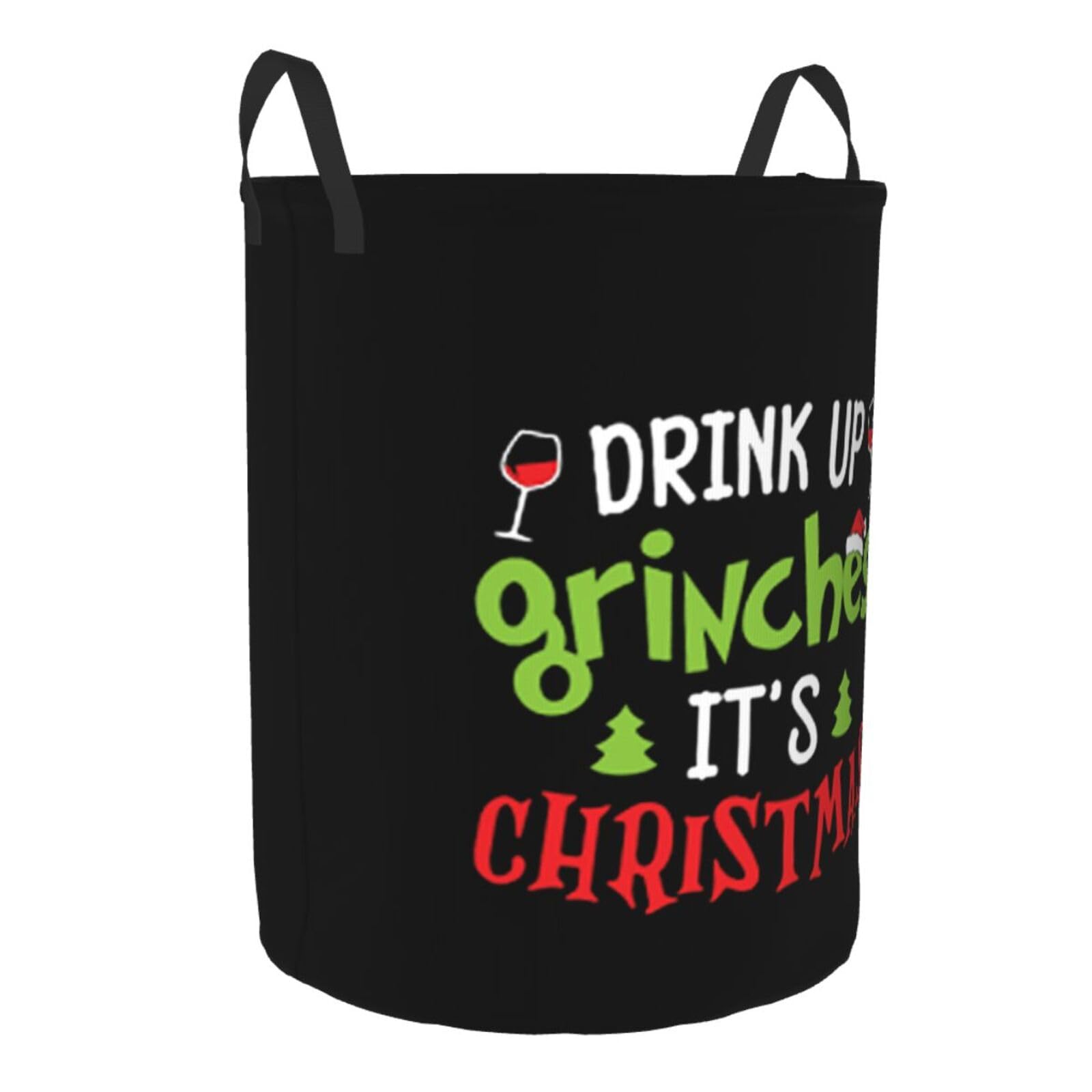 Drink Up Grinches It S Christmas Laundry Basket Round Portable Storage Box Organizer Laundry Basket Portable Laundry Organizer Laundry Basket