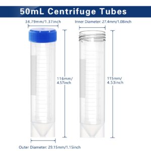 Aeseusia 50ml Plastic Centrifuge Tubes with Screw Cap, 50 PCS 50ml Self-Standing Plastic Test Tube Conical Tubes with Cap