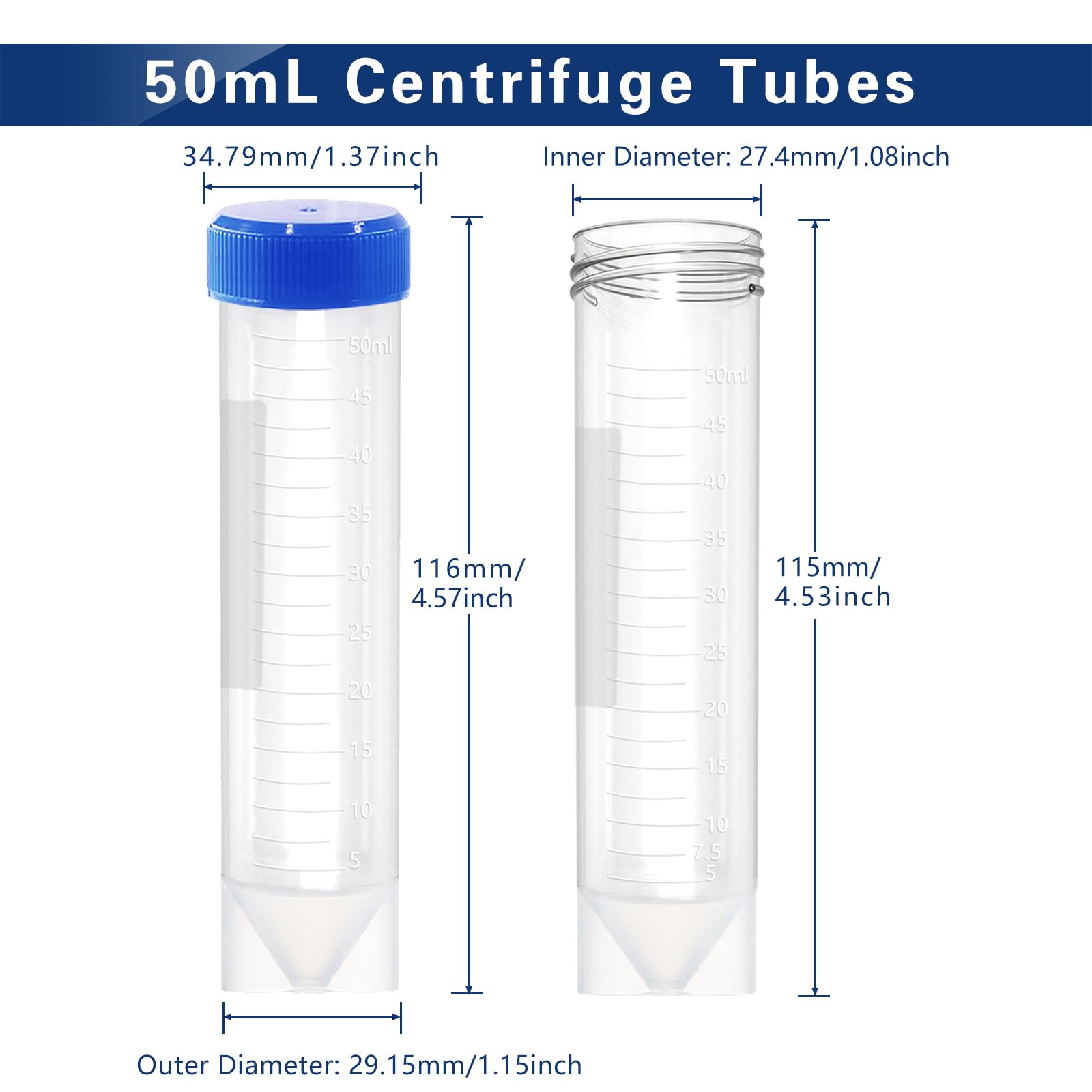 Aeseusia 50ml Plastic Centrifuge Tubes with Screw Cap, 50 PCS 50ml Self-Standing Plastic Test Tube Conical Tubes with Cap