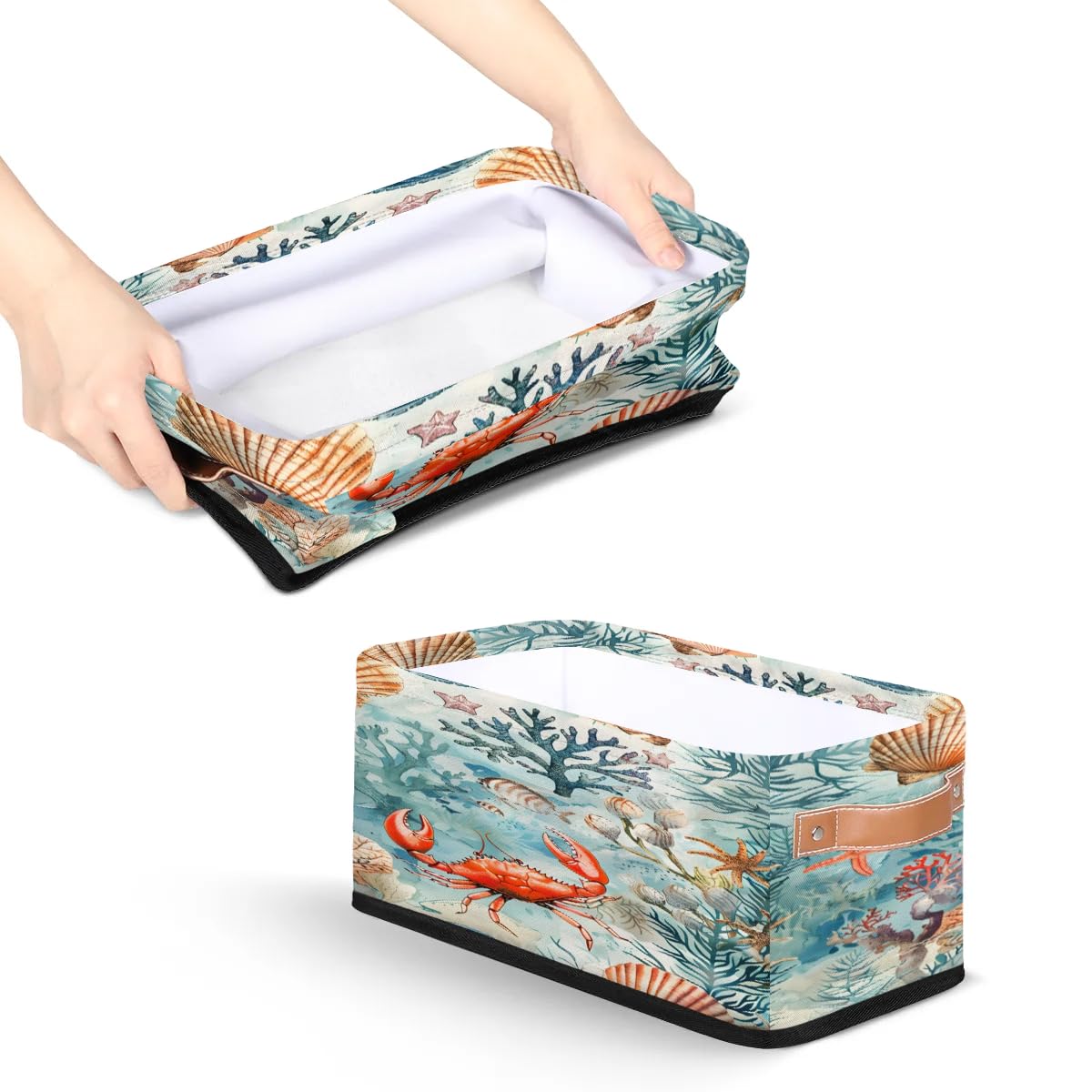 Tablerazzi Ocean Crab Storage Baskets for Shelves, Fabric Closet Organizers and Storage Bins, Sea Animals Theme Collapsible Baskets for Bedroom, Nursery Room, Living Room