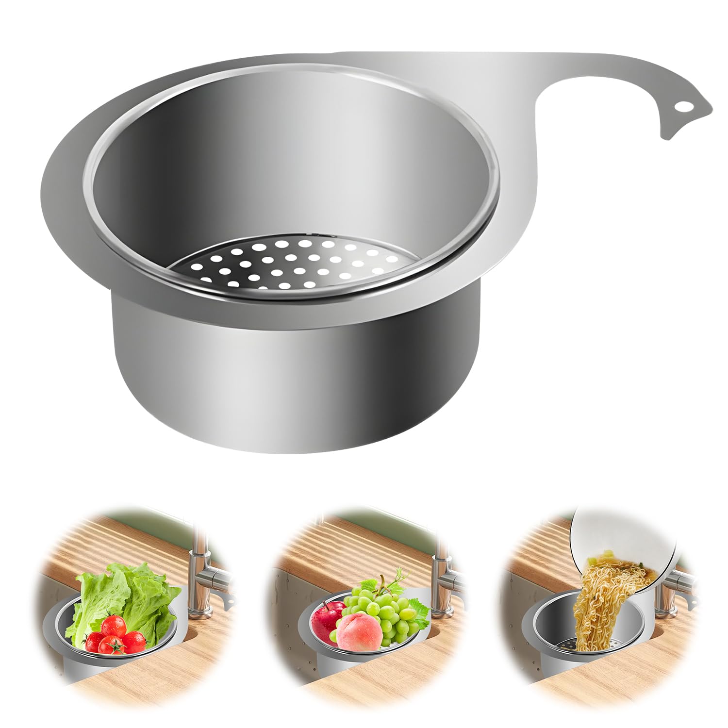 Stainless Steel Swan Sink Strainer Basket, Multifunction Hanging Sink Strainer Colander Drain Basket, Kitchen Sink Drain Strainer Faucet Hanging Filter Basket,Kitchen Sink Food Waste Filter (1pcs)