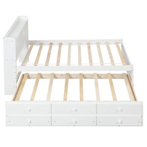 PVWIIK Twin Size Platform Bed with Trundle & Storage Drawers & Storage Headboard for Kids Bedroom,Solid Wood Capitan Bedframe,No Box Spring Needed,White