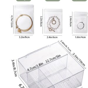 4-in-1 Acrylic Jewelry Organizers and Storage with 60 Portable Anti Tarnish Jewelry Bags, Clear Jewelry Box Travel Jewelry Case for Earrings Rings Necklaces Bracelets, Christmas Gifts for Women Girls