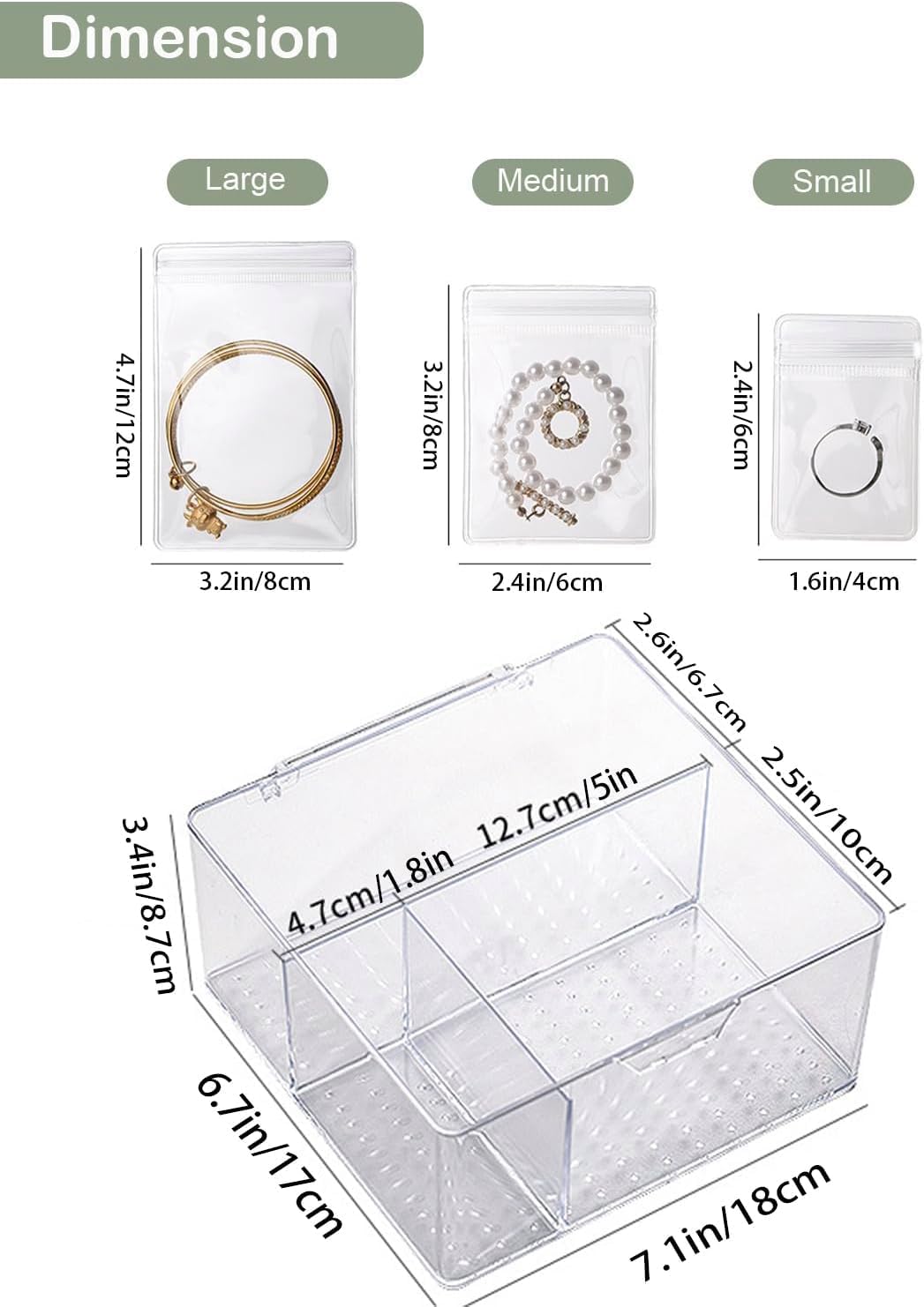 4-in-1 Acrylic Jewelry Organizers and Storage with 60 Portable Anti Tarnish Jewelry Bags, Clear Jewelry Box Travel Jewelry Case for Earrings Rings Necklaces Bracelets, Christmas Gifts for Women Girls